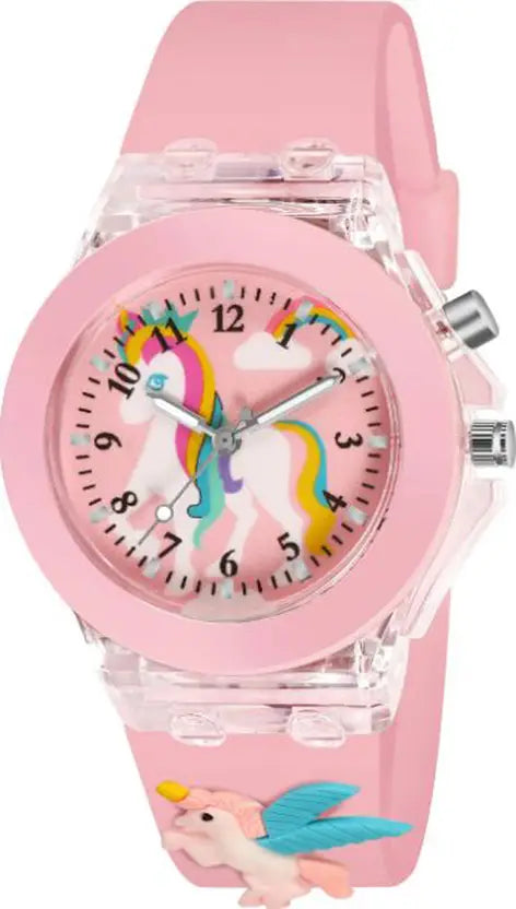 Eonix Kids Unicorn Pink Analog Watch with 3D Strap Design (Cartoon Wrist Watch for Girls)