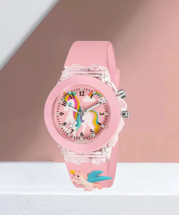 Eonix Kids Unicorn Pink Analog Watch with 3D Strap Design (Cartoon Wrist Watch for Girls)