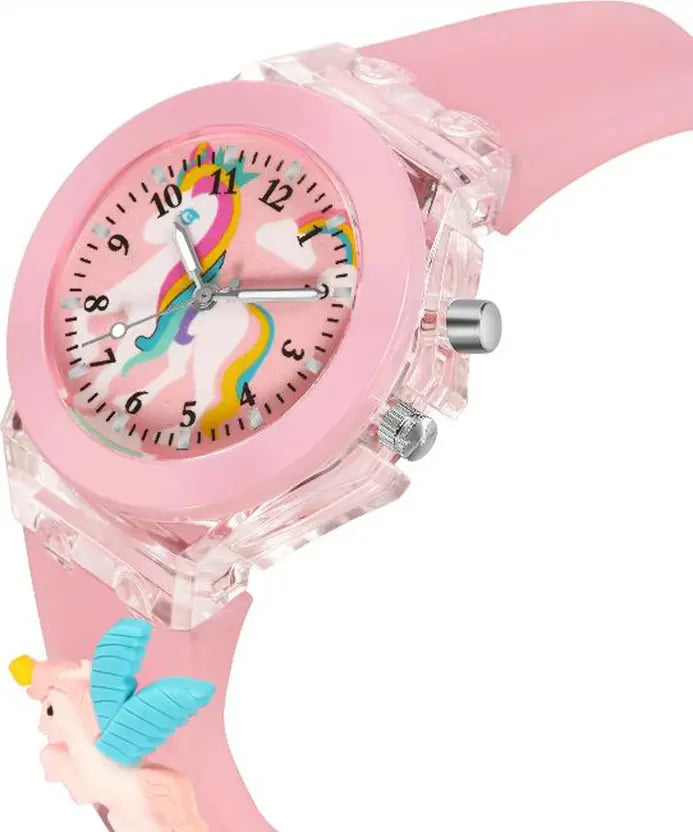 Eonix Kids Unicorn Pink Analog Watch with 3D Strap Design (Cartoon Wrist Watch for Girls)